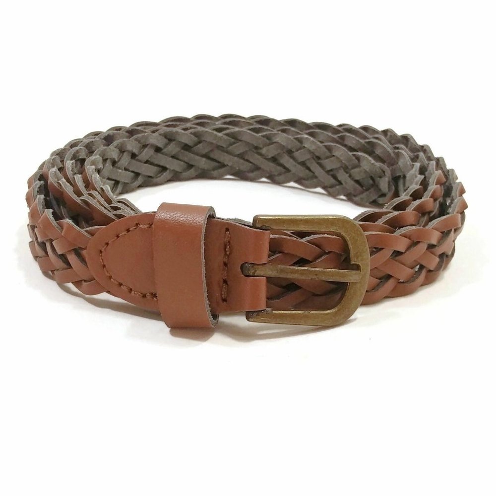 Leather Brown Belt Unisex Fashion Criss Cross Design Webbing XL 47.25" Long